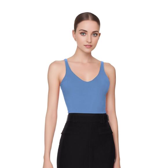 Susana Monaco Sleeveless V-Strap Top 8" in Blue NWT Size Medium - Picture 1 of 9